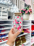Pink Cowboy Boots & Flowers Iced Coffee Glass