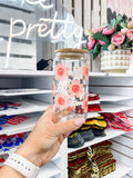 Pink Smiley Flowers Iced Coffee Glass