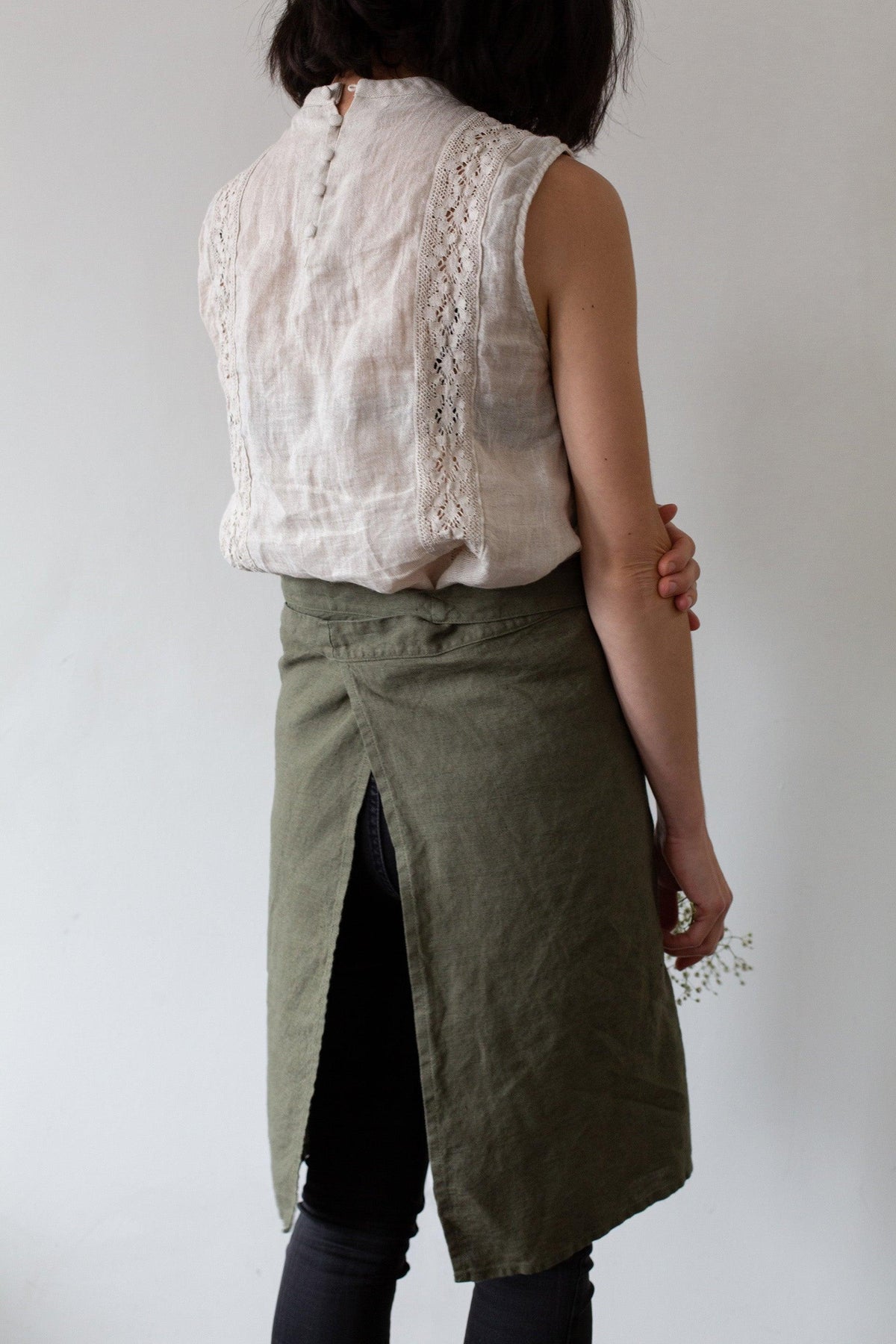 Half Linen Apron - Forest green
