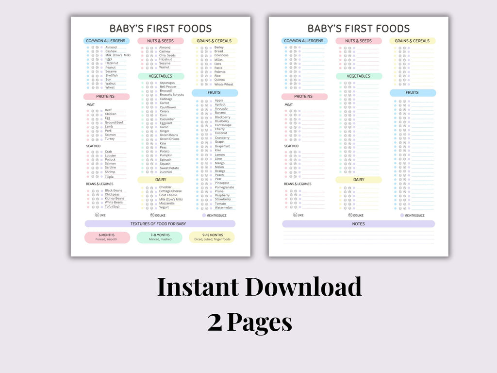 Baby's First Foods | Likes and Dislikes Tracker | Printable PDF | Food Tracker