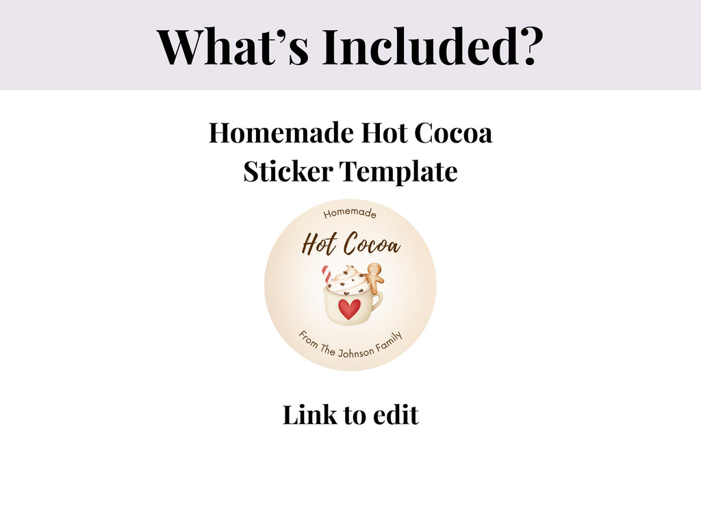 Editable Custom Homemade Hot Cocoa Sticker Template Bundle | Editable with Canva | Digital Download