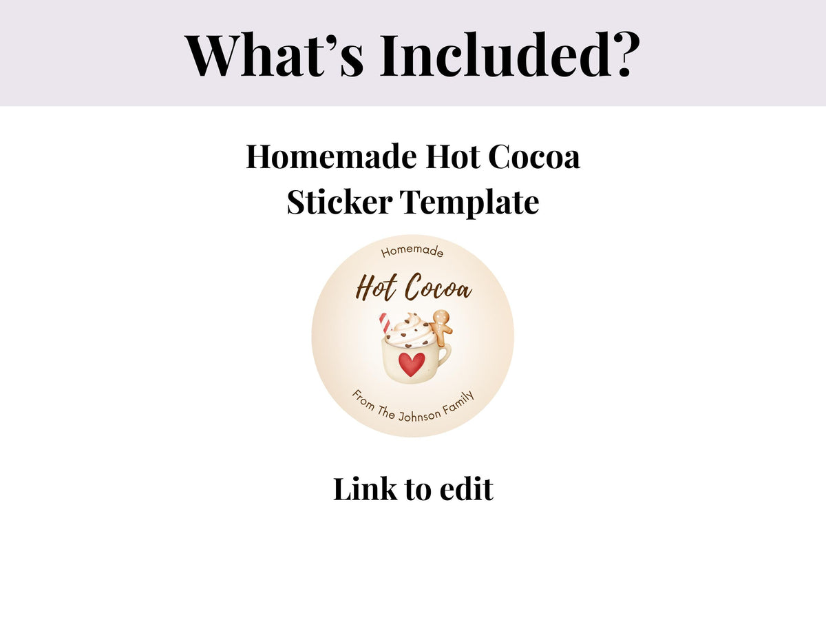 Editable Custom Homemade Hot Cocoa Sticker Template Bundle | Editable with Canva | Digital Download