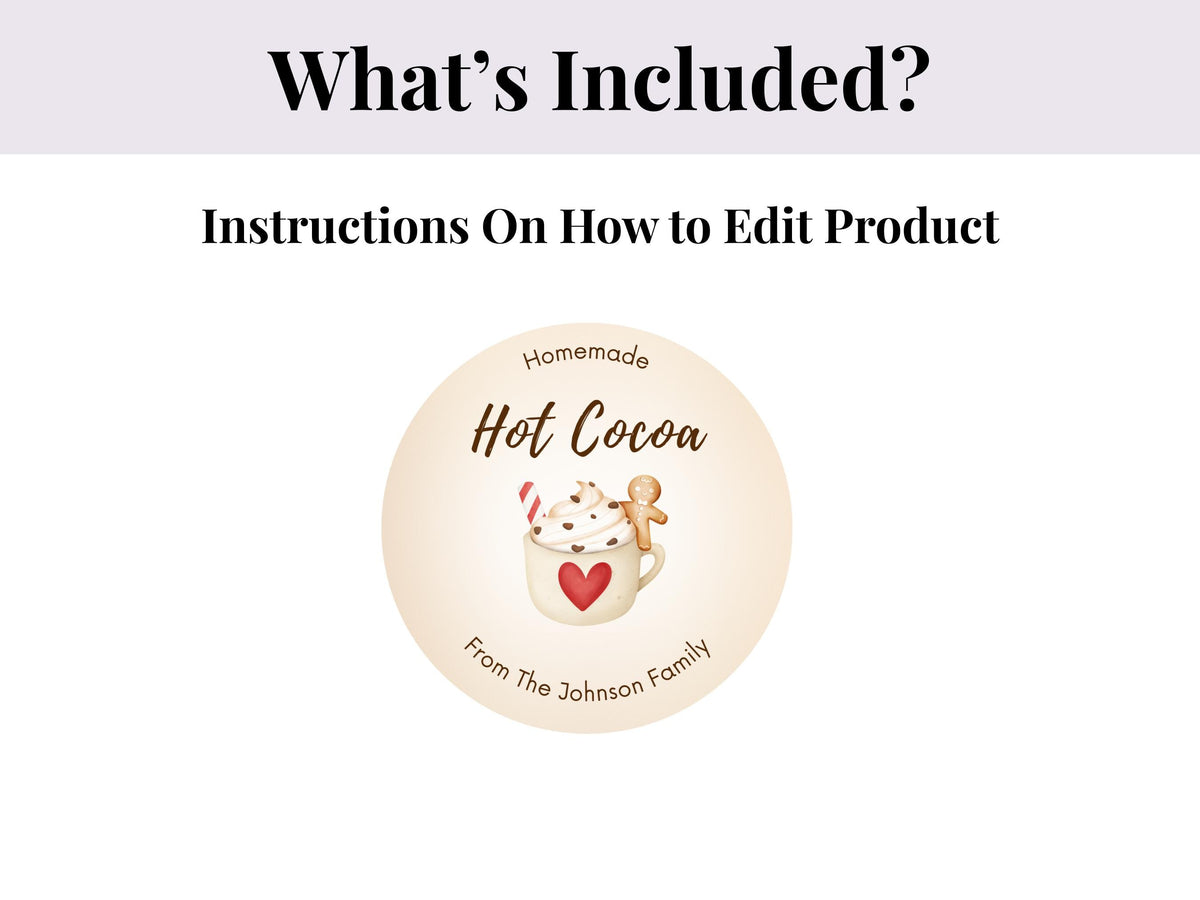 Editable Custom Homemade Hot Cocoa Sticker Template Bundle | Editable with Canva | Digital Download