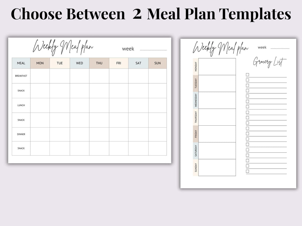 Weekly Meal Planner & Grocery List | Instant Download | Printable PDF | Letter Size 8.5 x 11