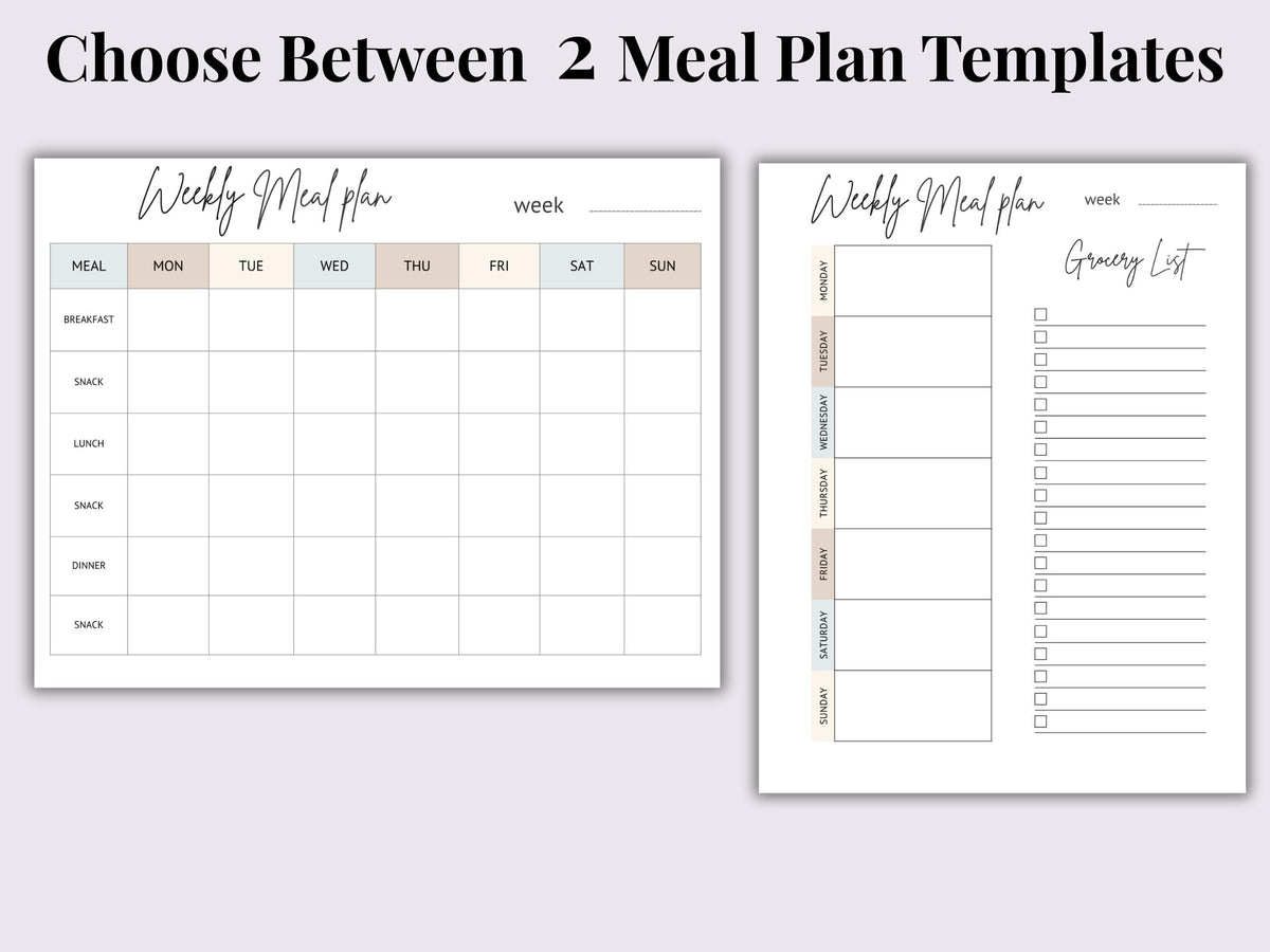 Weekly Meal Planner & Grocery List | Instant Download | Printable PDF | Letter Size 8.5 x 11