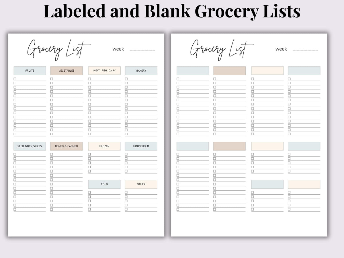 Weekly Meal Planner & Grocery List | Instant Download | Printable PDF | Letter Size 8.5 x 11