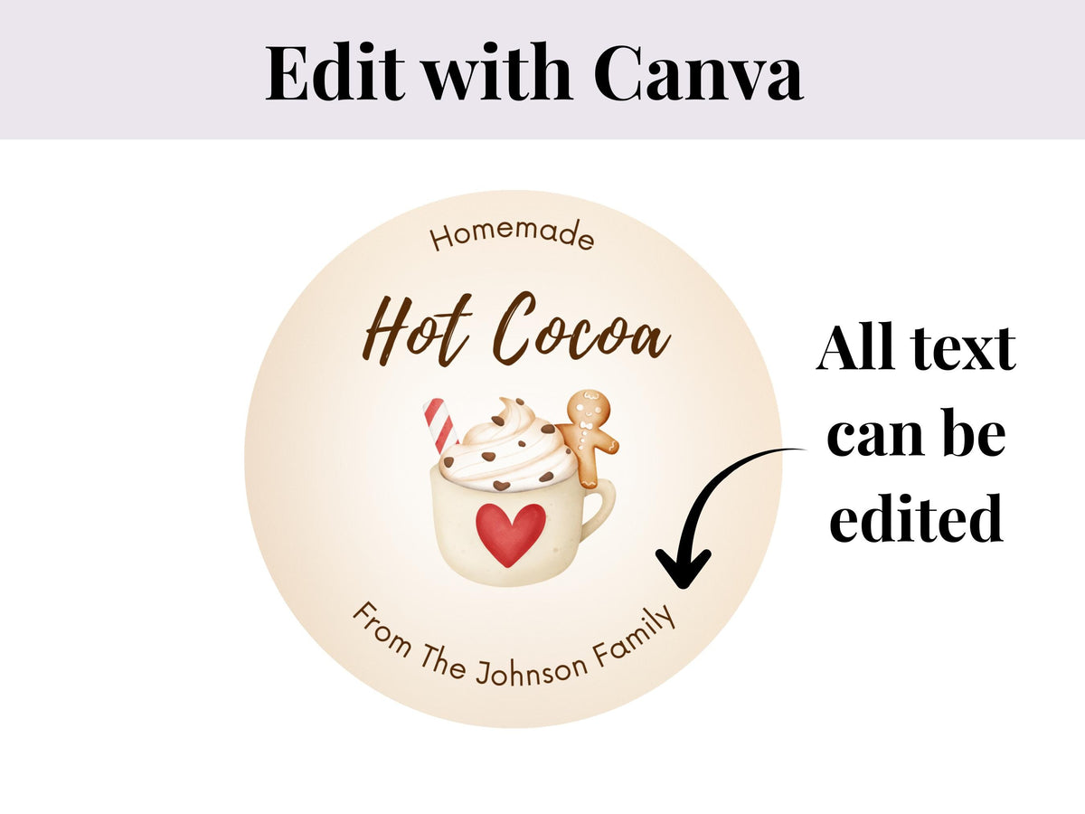 Editable Custom Homemade Hot Cocoa Sticker Template Bundle | Editable with Canva | Digital Download