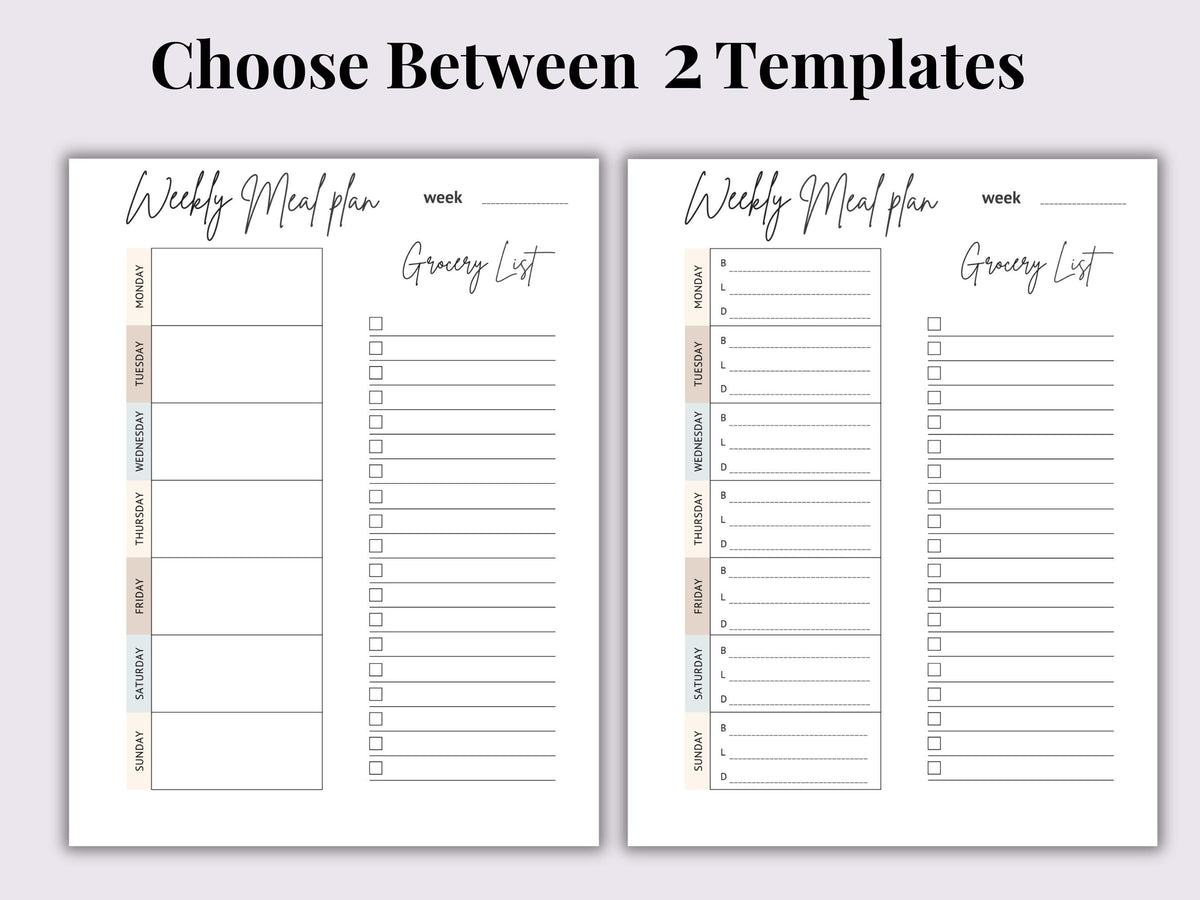 Weekly Meal Planner & Grocery List | Instant Download | Printable PDF | Letter Size 8.5 x 11