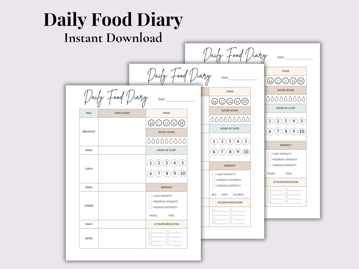 Daily Food Diary Printable | Calorie & Food Group Tracker (Digital Download)