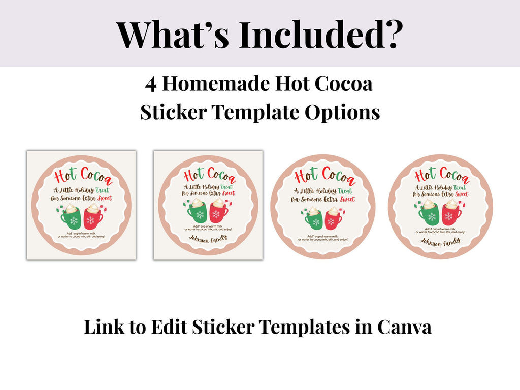 Editable Homemade Hot Cocoa Stickers | Editable in Canva | Digital Download