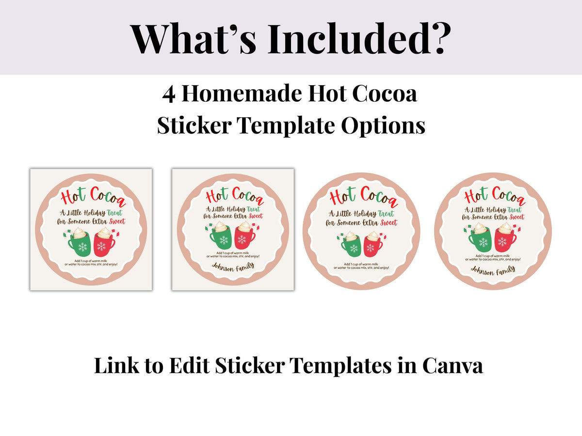 Editable Homemade Hot Cocoa Stickers | Editable in Canva | Digital Download