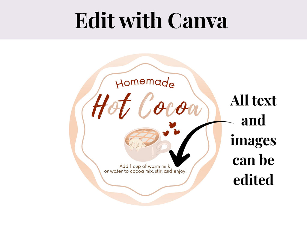 Editable Homemade Hot Cocoa Sticker | Editable in Canva | Digital Download