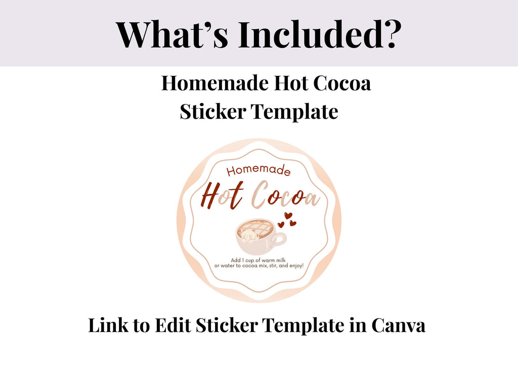 Editable Homemade Hot Cocoa Sticker | Editable in Canva | Digital Download
