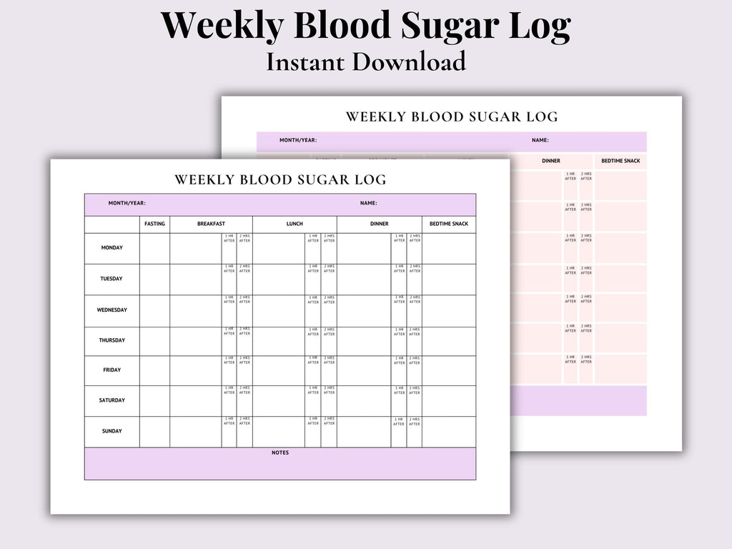 Gestational Diabetes Blood Sugar Log | Weekly Tracker (Printable PDF)