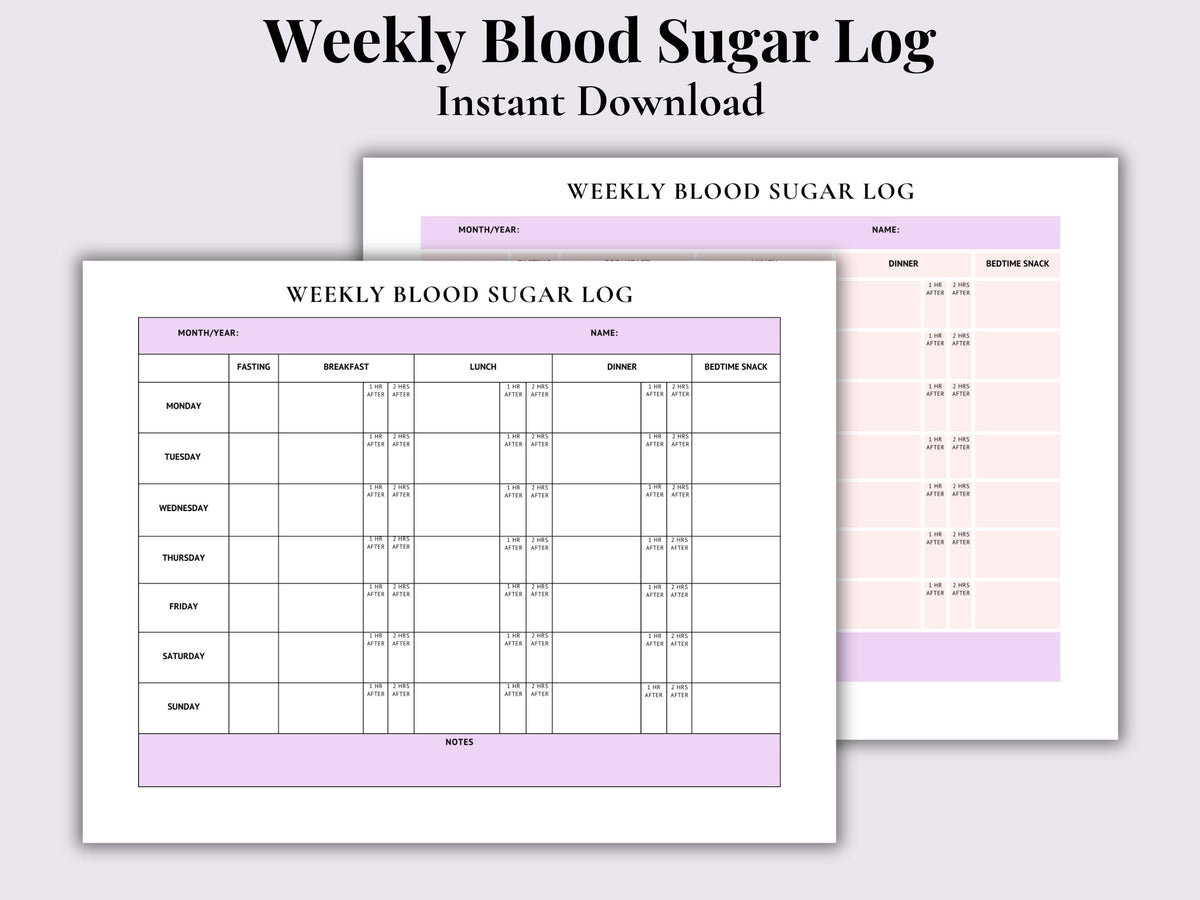 Gestational Diabetes Blood Sugar Log | Weekly Tracker (Printable PDF)