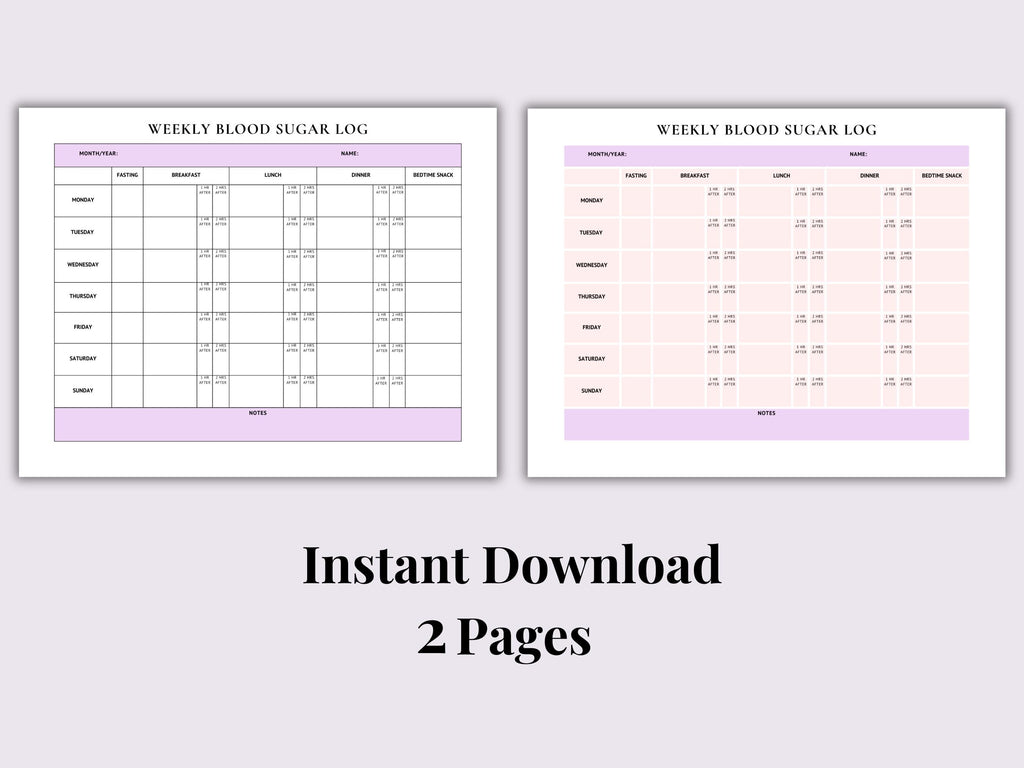 Gestational Diabetes Blood Sugar Log | Weekly Tracker (Printable PDF)