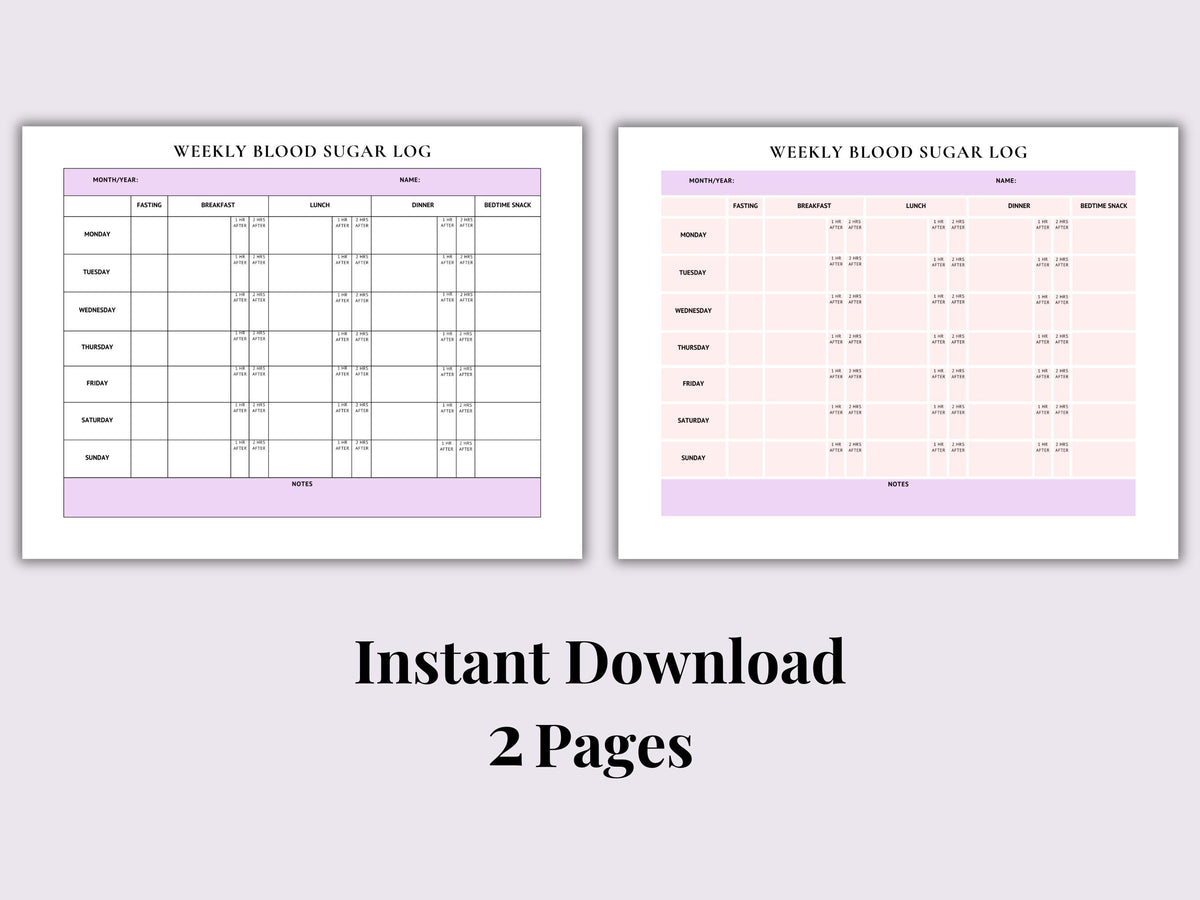 Gestational Diabetes Blood Sugar Log | Weekly Tracker (Printable PDF)