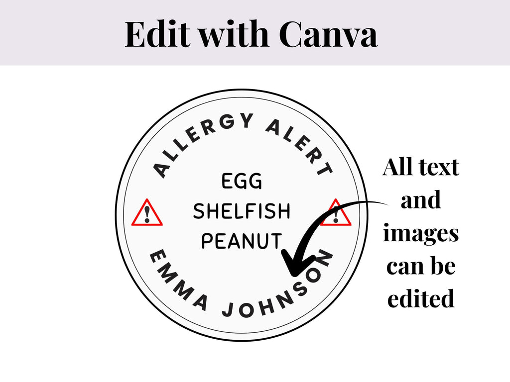 Editable Allergy Alert Stickers | Editable in Canva | Digital Download