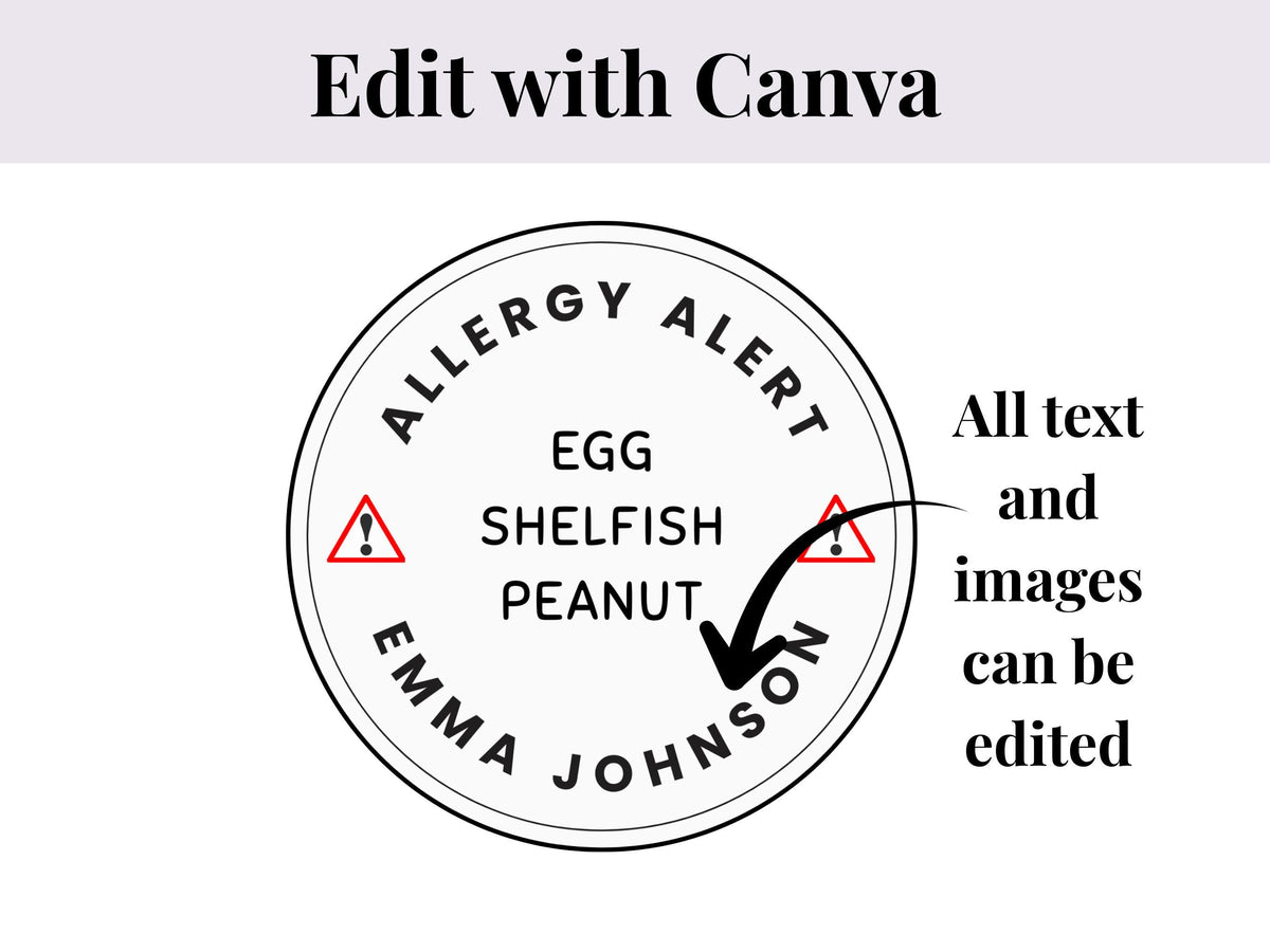 Editable Allergy Alert Stickers | Editable in Canva | Digital Download