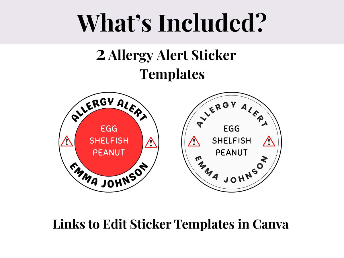 Editable Allergy Alert Stickers | Editable in Canva | Digital Download