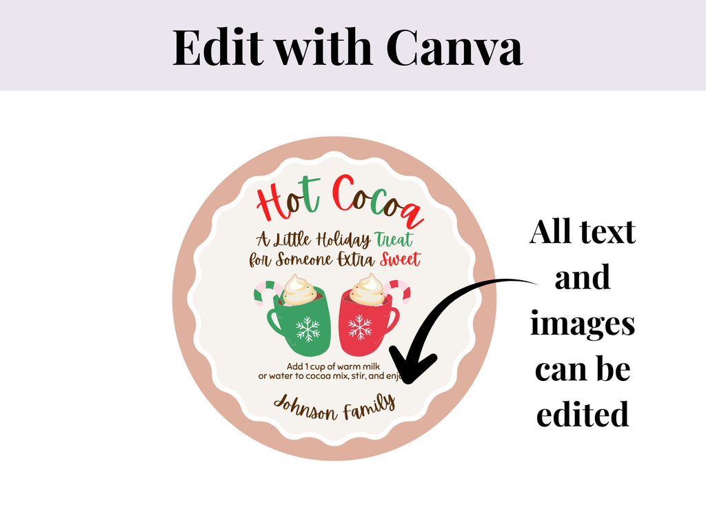 Editable Homemade Hot Cocoa Stickers | Editable in Canva | Digital Download