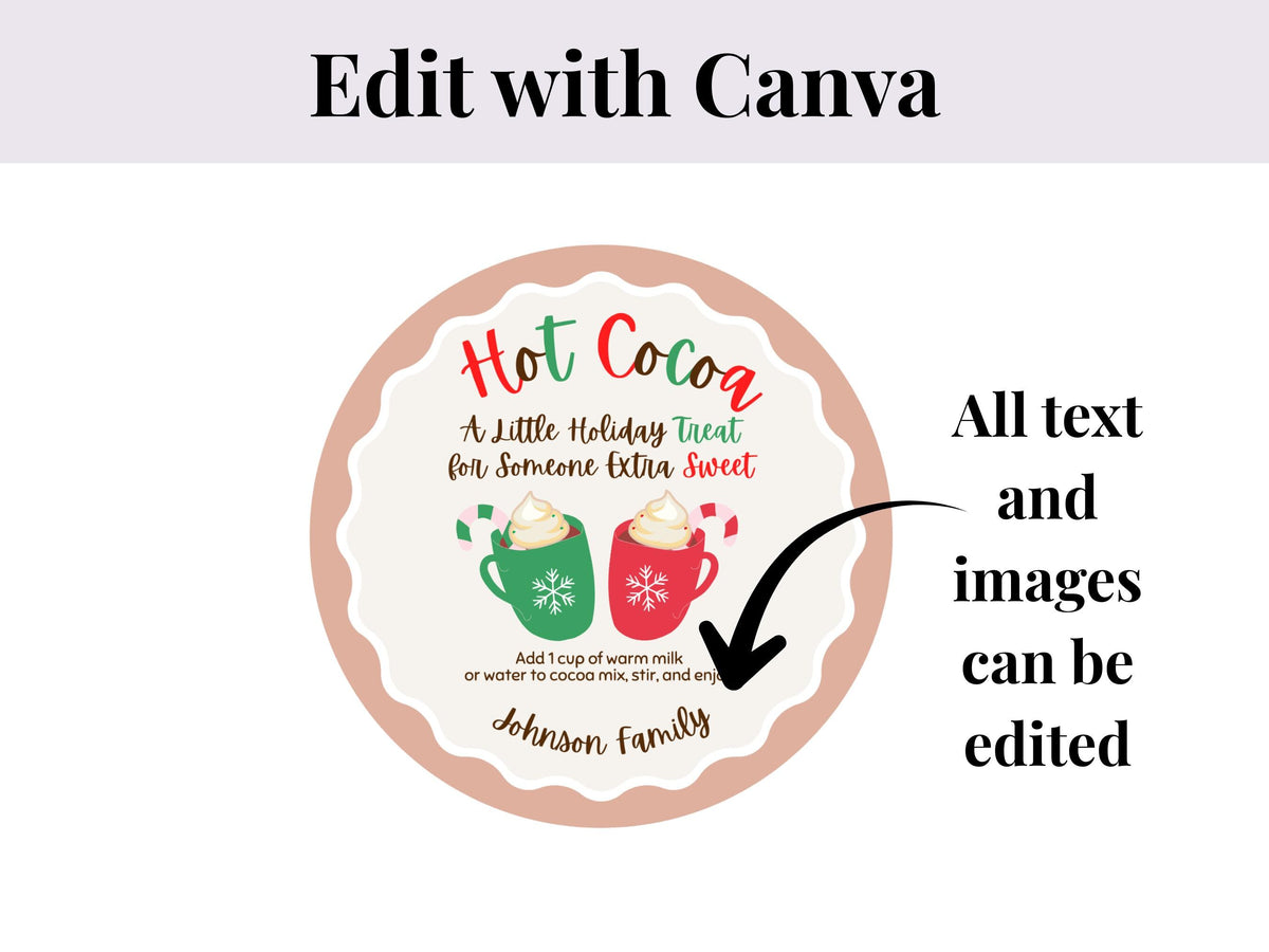Editable Homemade Hot Cocoa Stickers | Editable in Canva | Digital Download