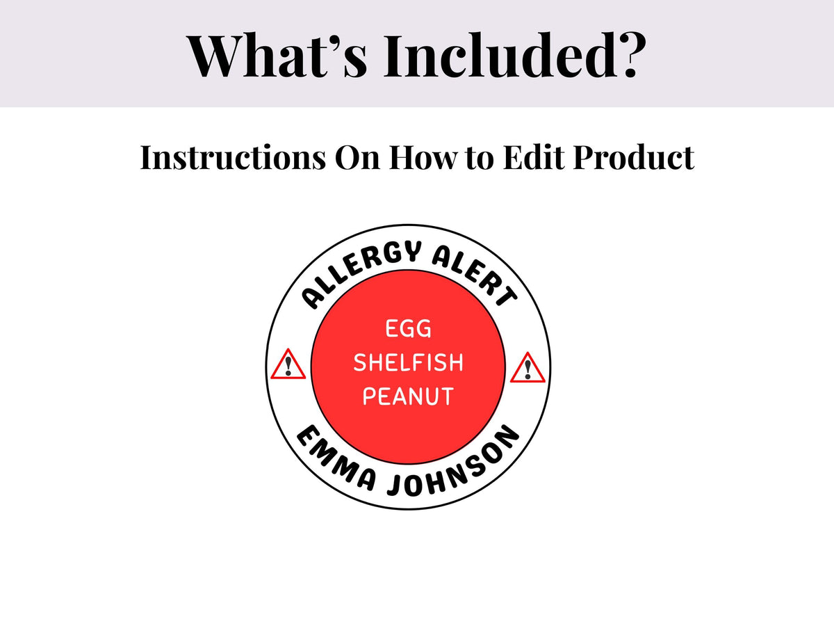 Editable Allergy Alert Stickers | Editable in Canva | Digital Download
