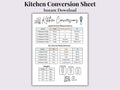 Kitchen Conversion Chart | Printable Measurements Reference PDF