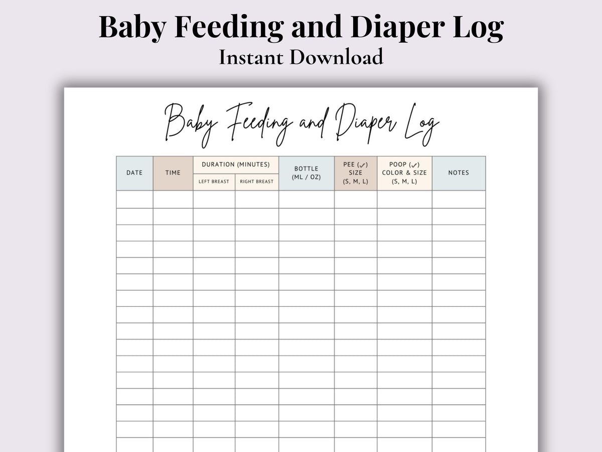 Baby Feeding & Diaper Tracker | Printable Baby Log (PDF Download)