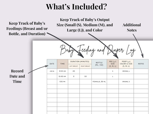 Baby Feeding & Diaper Tracker | Printable Baby Log (PDF Download)