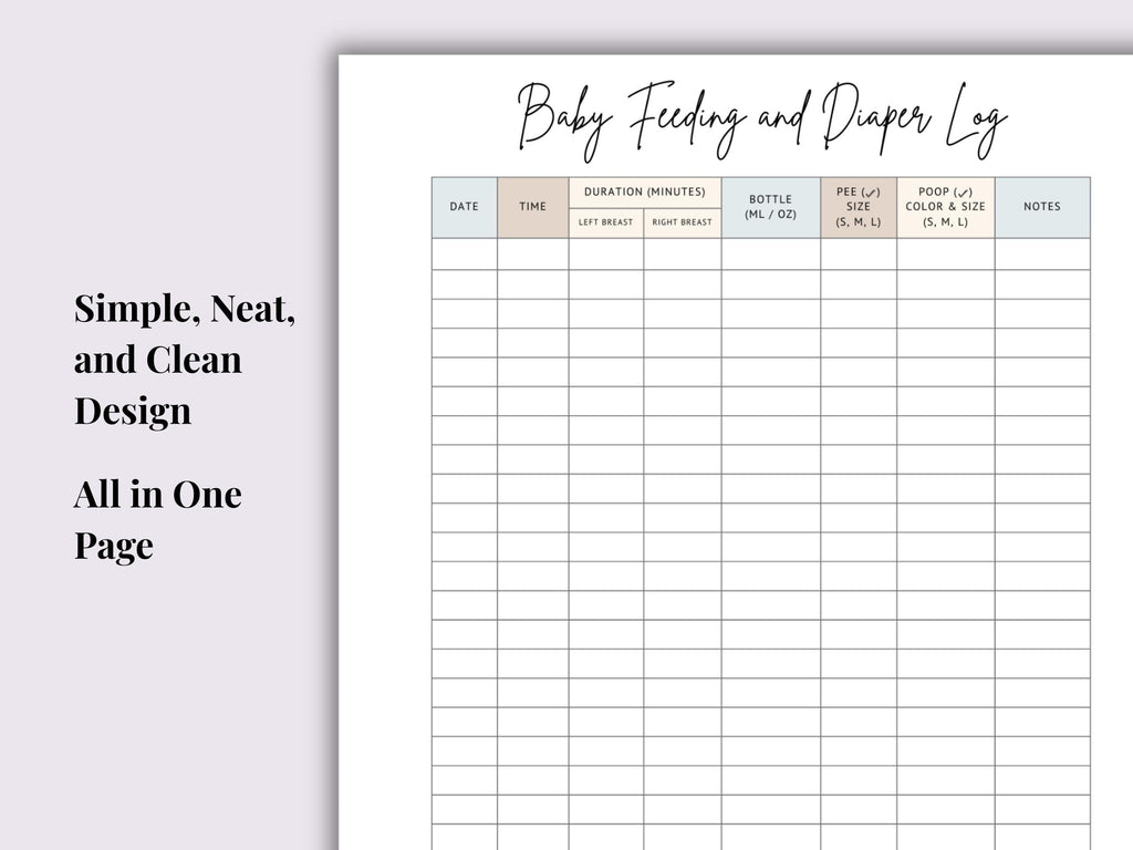 Baby Feeding & Diaper Tracker | Printable Baby Log (PDF Download)
