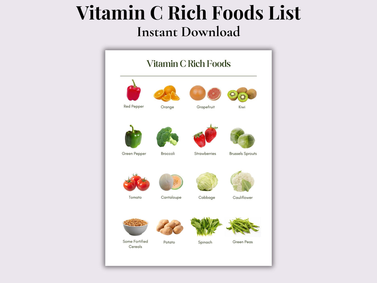 Vitamin C Rich Foods List | Infographic | Instant Download | Printable PDF